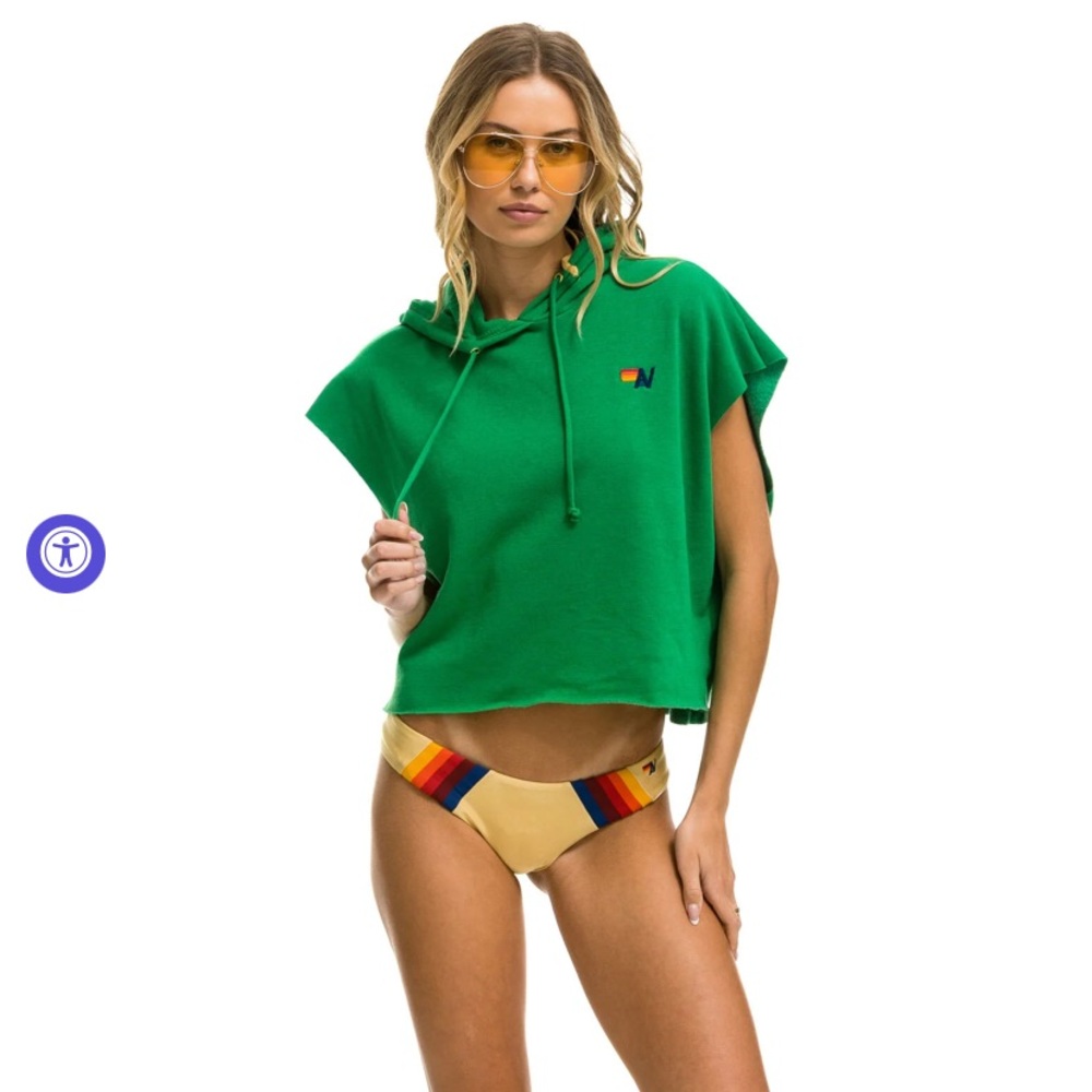 AVIATOR NATION LOGO EMBROIDERY SLEEVELESS RELAXED CROPPED PULLOVER HOODIE